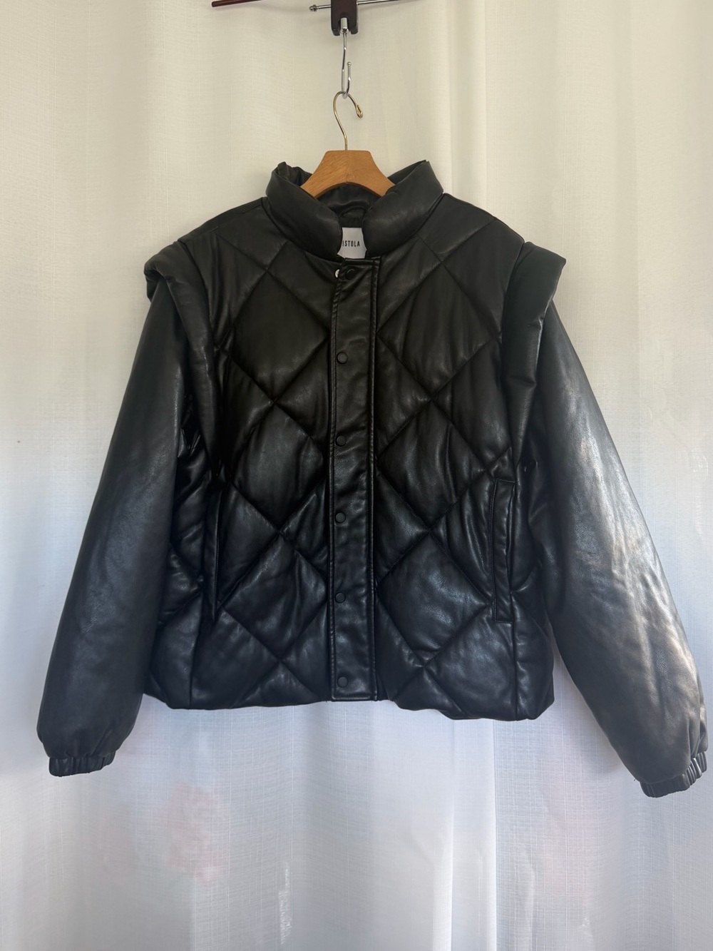Pistola Callista Long Sleeve Puffer Jacket & Vest Noir XL Faux Leather 2-in-1